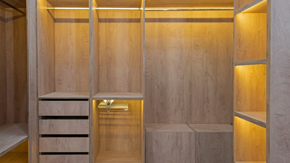 Interior design of bedroom closet in house
